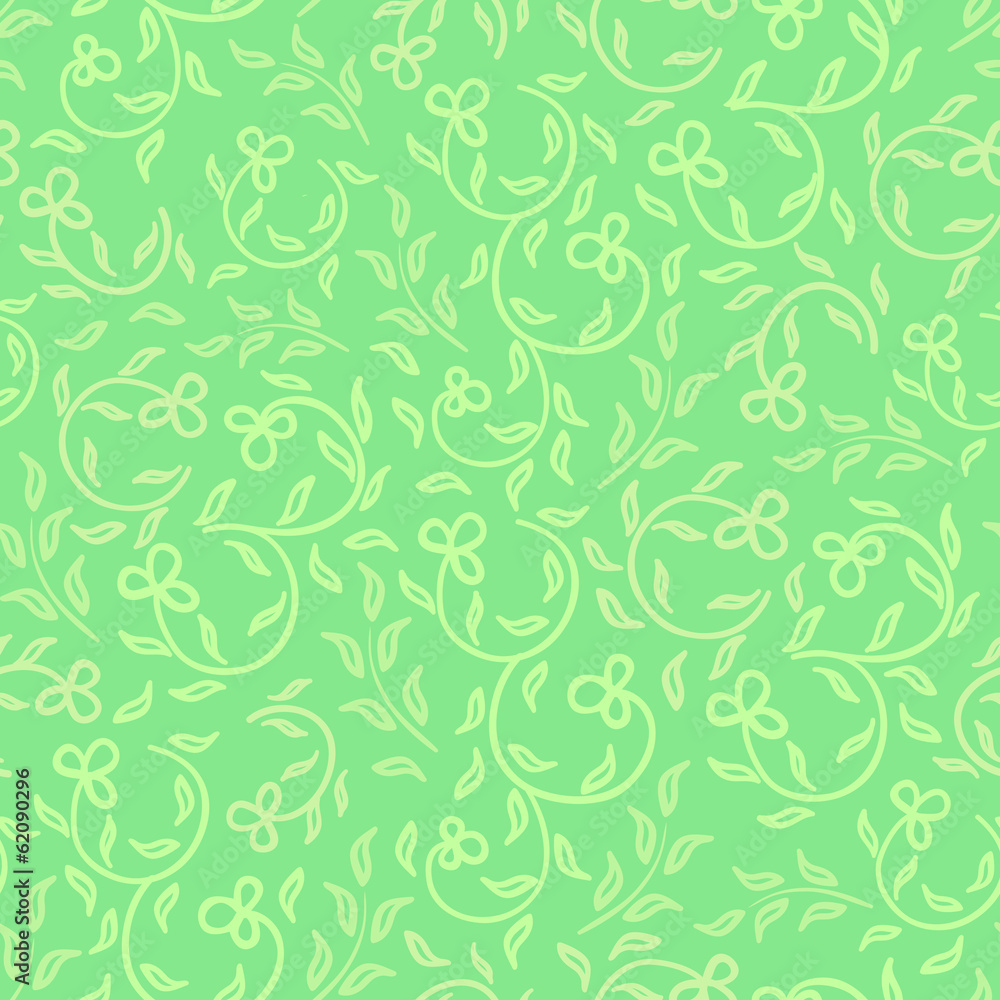 spring greens and flowers seamless pattern