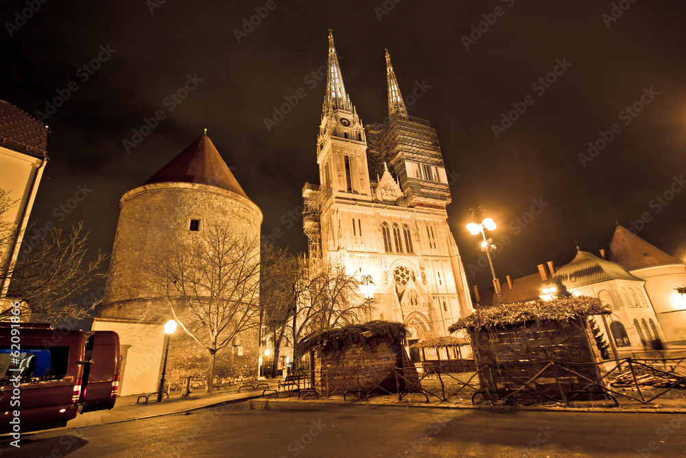 Zagreb cathedral night christmas view