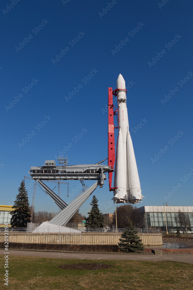 rocket Vostok on clear sky background