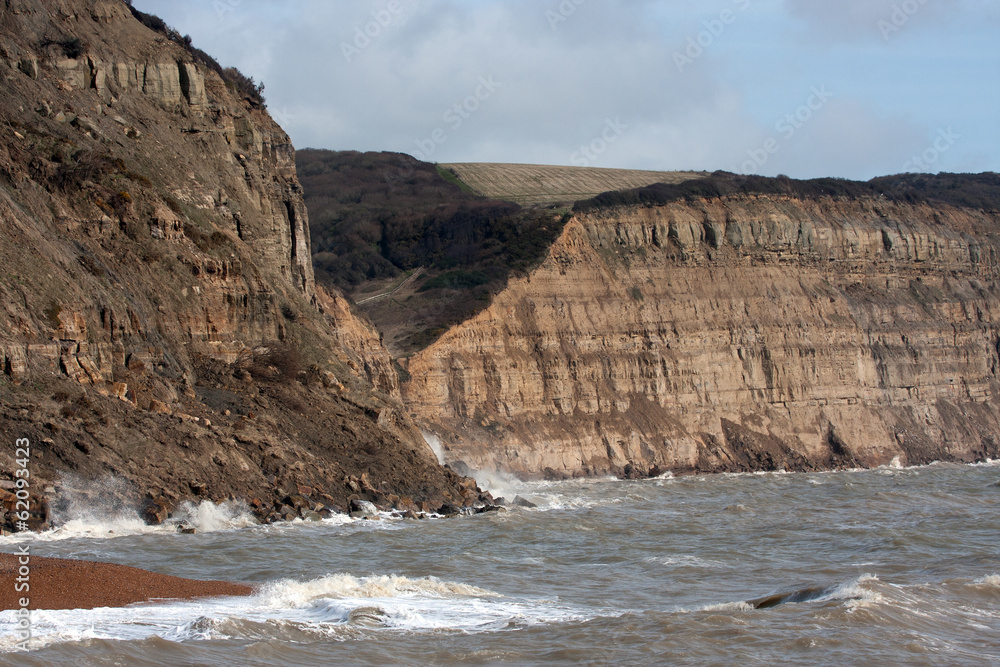Recent rock fall east of Hastings, East Sussex
