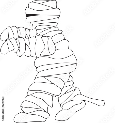 mummy illustration with bandages unravelling
