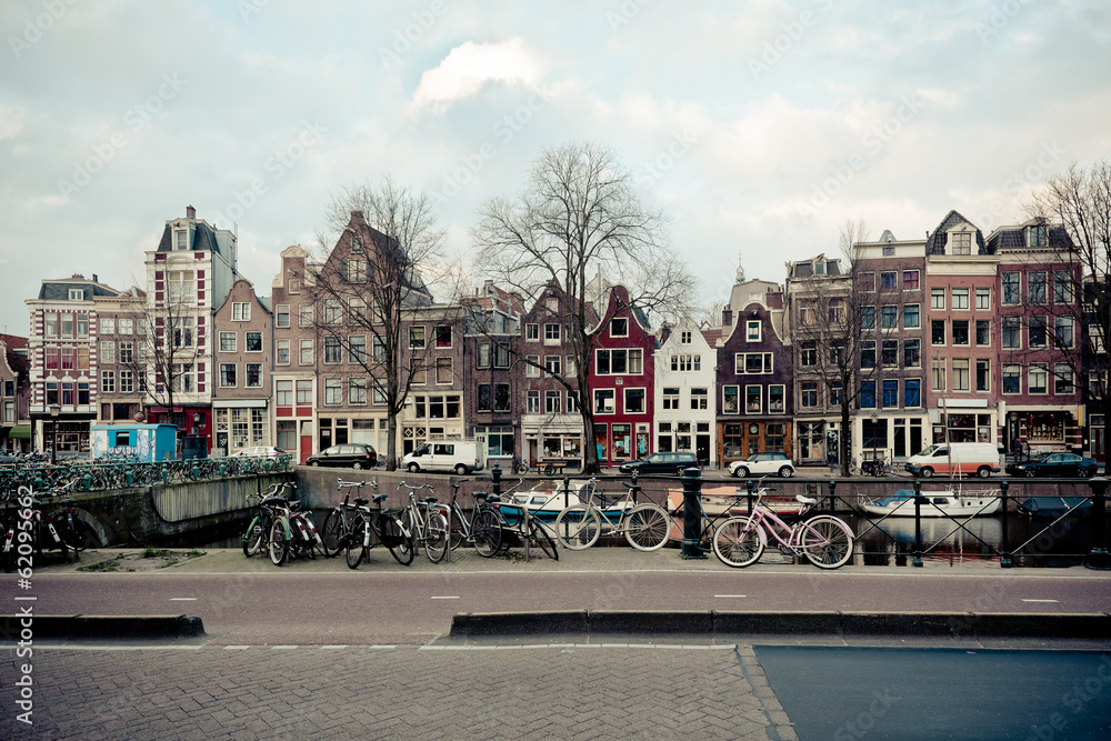 Fototapeta premium Amsterdam Canal Street view. Horizontal shot