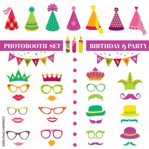 Photobooth Birthday and Party Set - glasses, hats, crowns, masks