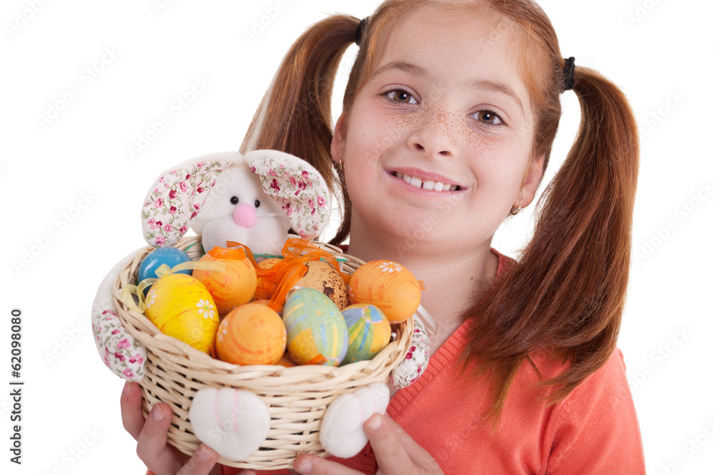 Portrait of little girl with Easter egg basket Portrait of little girl with Easter egg basket