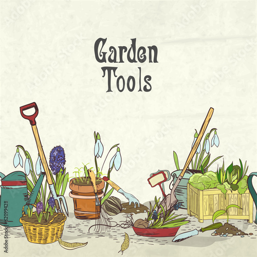 Hand drawn gardening tools album cover