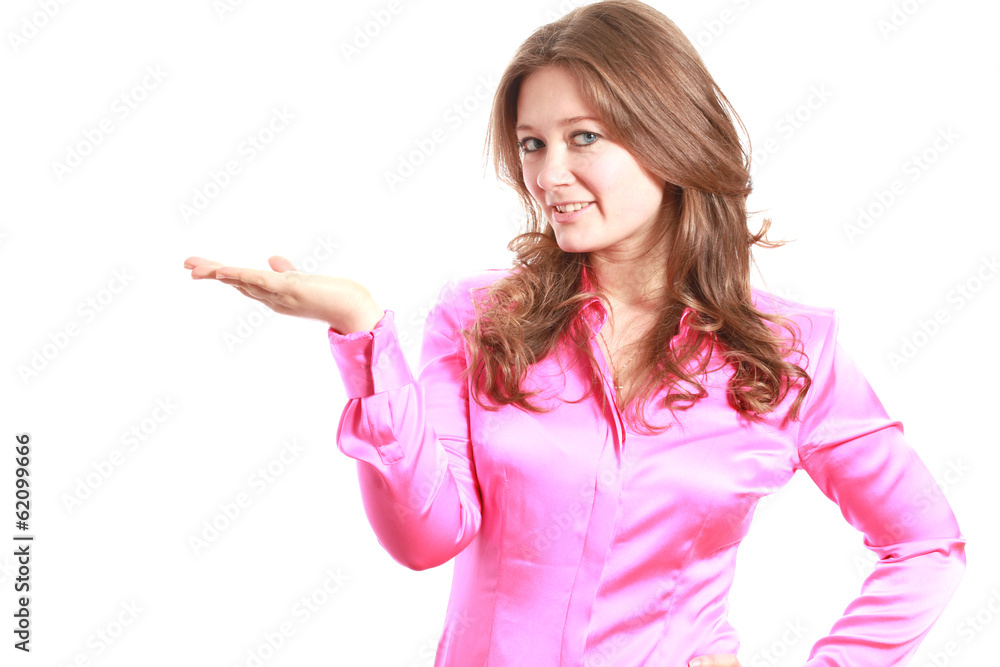 fröhliche frau in einer rosernen bluse fröhliche frau in einer rosernen bluse
