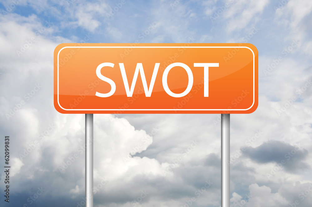 Fototapeta premium SWOT orange post sign over the blue sky
