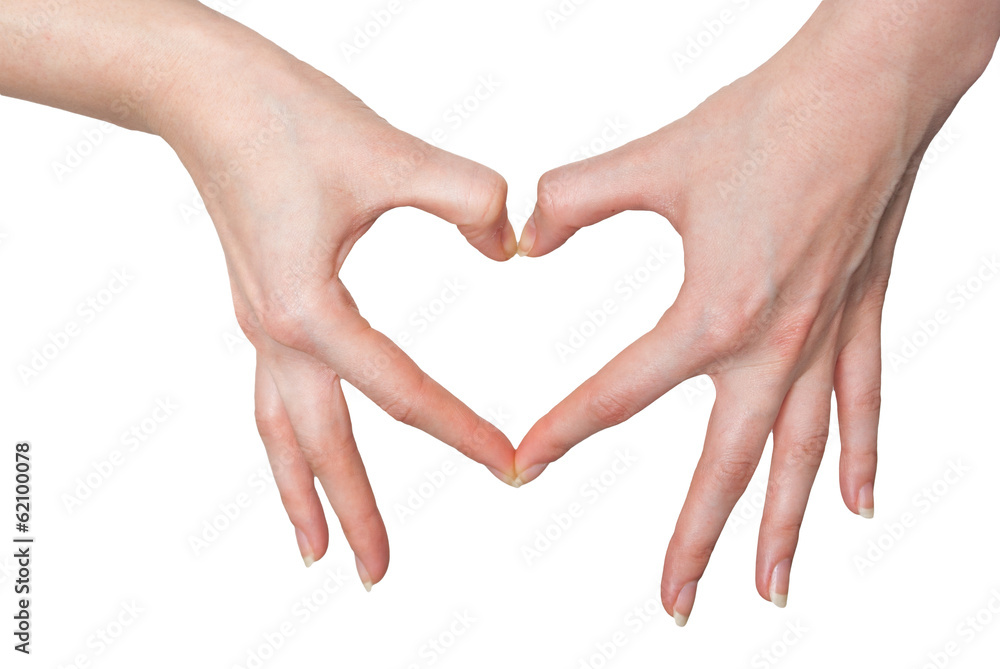 Women making a heart sign with hands isolated on white Women making a heart sign with hands isolated on white