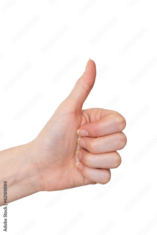 Female hand thumbs up gesture isolated on white Female hand thumbs up gesture isolated on white