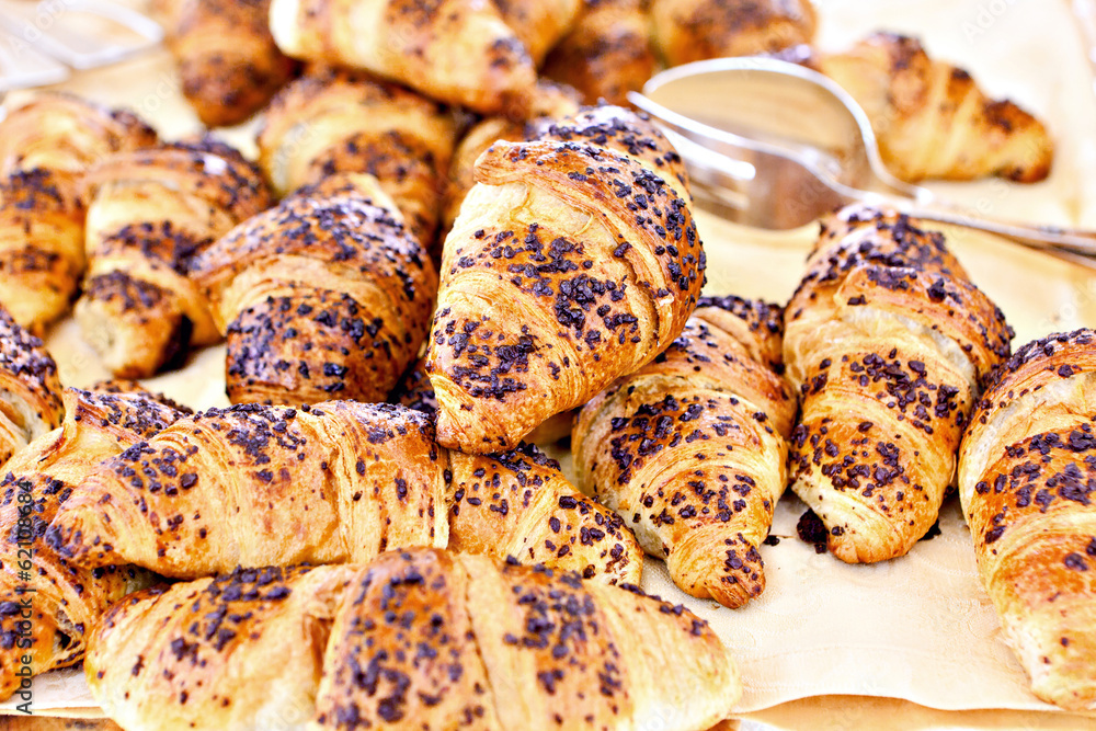 Croissants bread on buffet line Croissants bread on buffet line