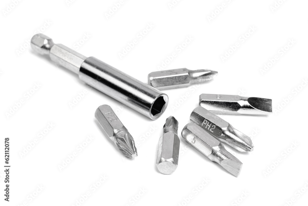 Screwdriver bits isolated on white background Screwdriver bits isolated on white background