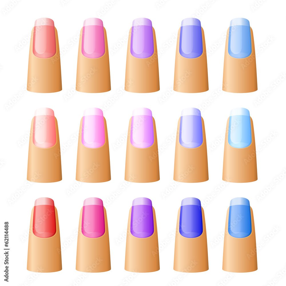 Nail polish in different hues. Nail polish in different hues.