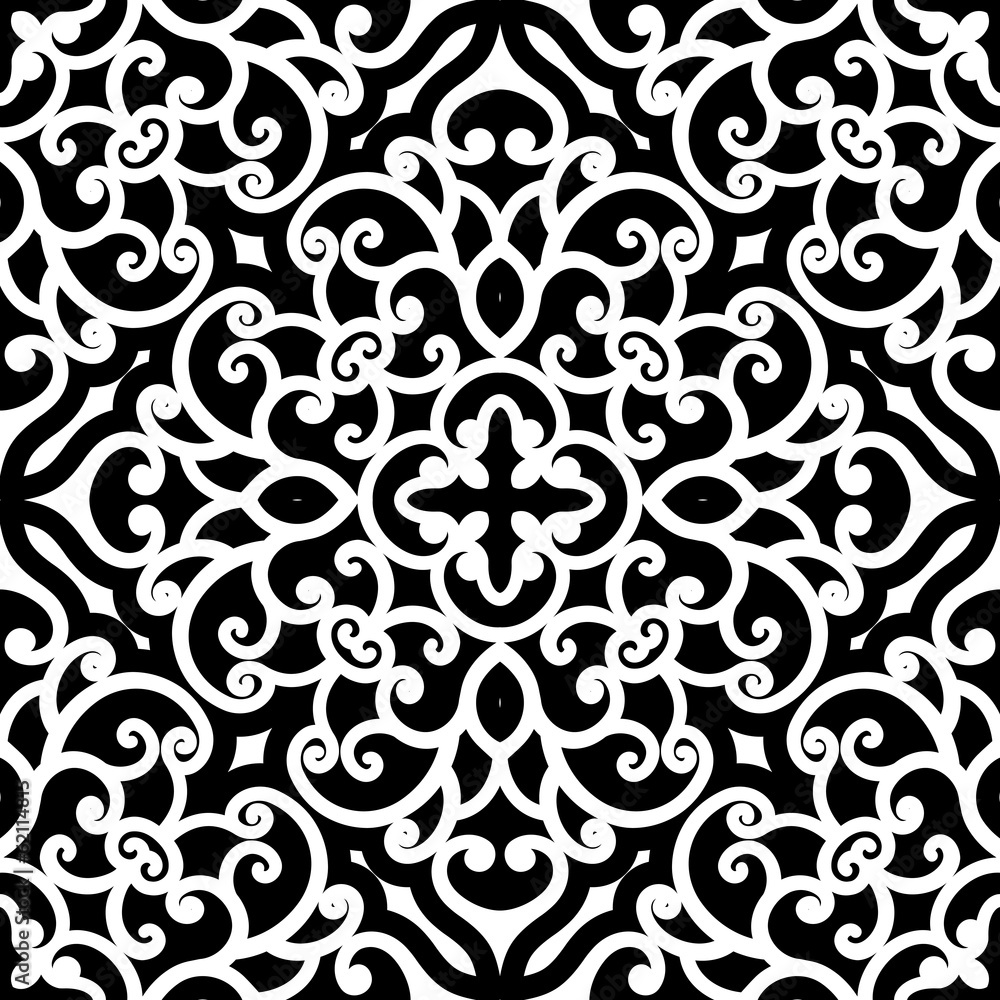Black and white swirly seamless pattern