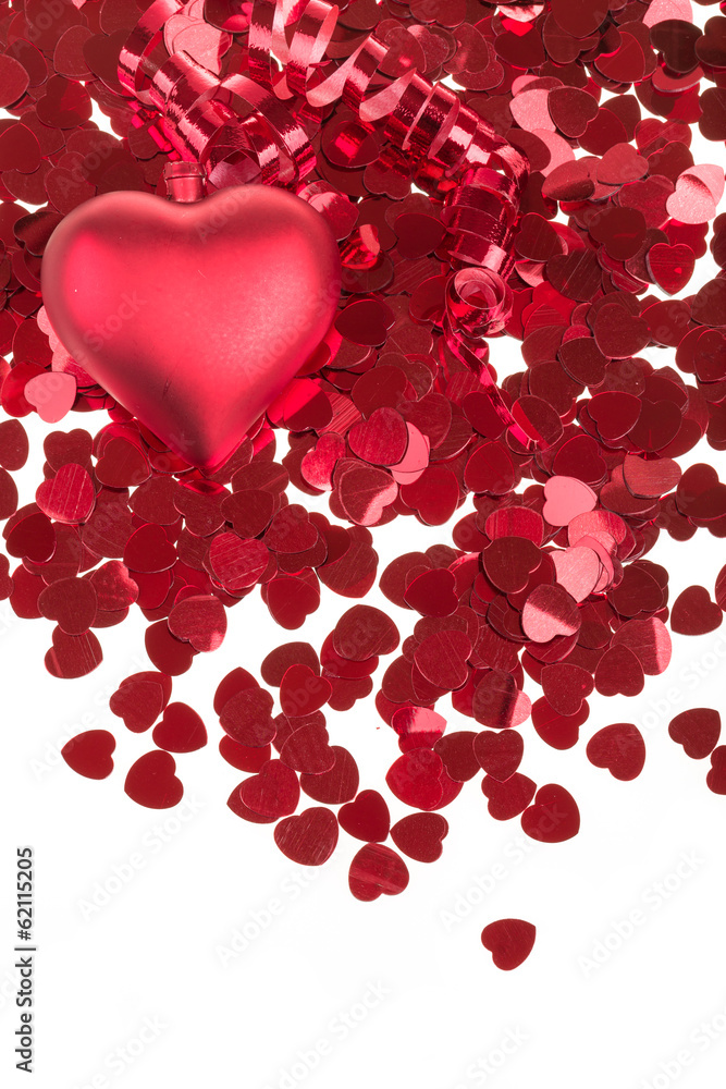 Red hearts confetti on white background Red hearts confetti on white background