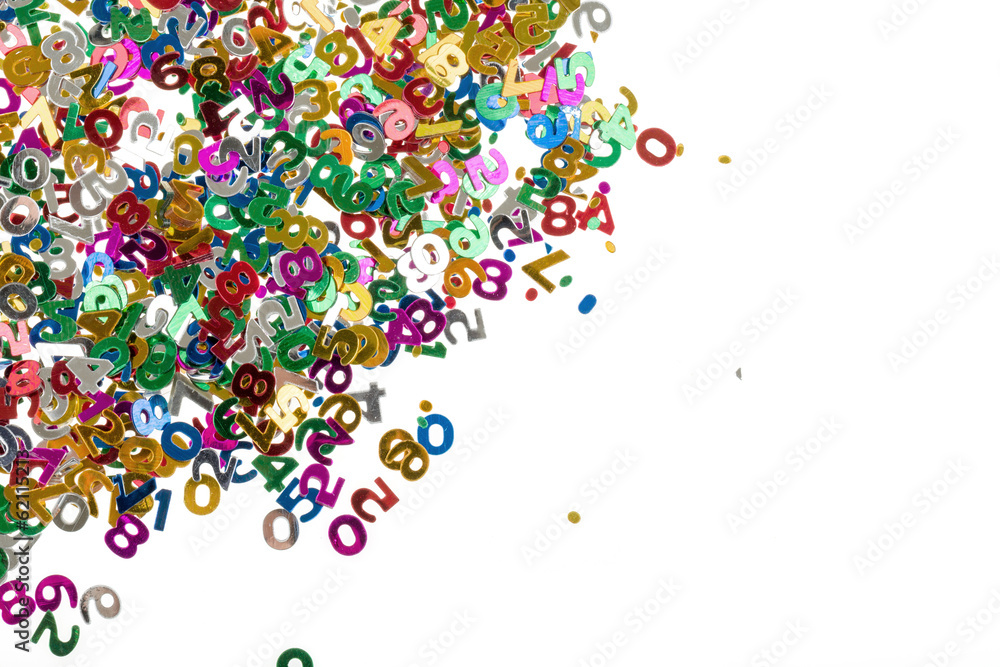 small color numbers confetti on white