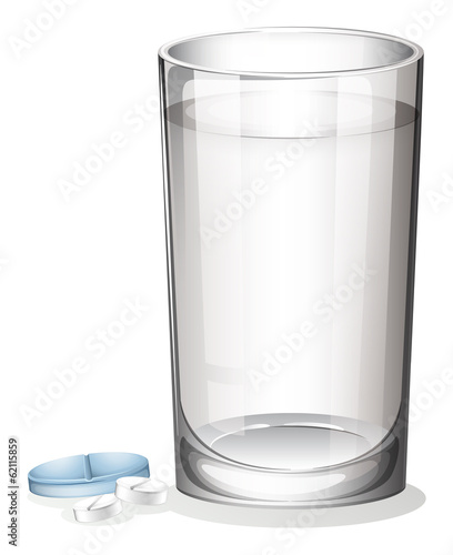 A tablet and a glass of water