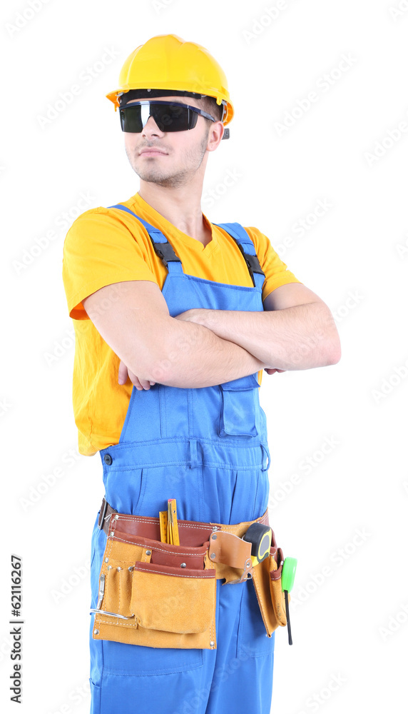 Young worker isolated on white