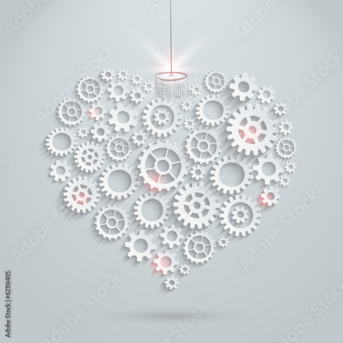 Vector gears and cogs heart. Technology love concept.