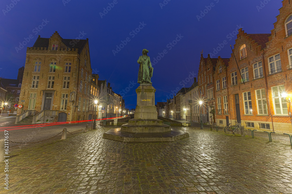 Statue of Jan van Eijck in Bruges, Belguim