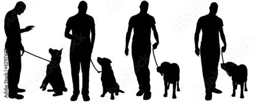 Vector silhouette of a man with a dog.