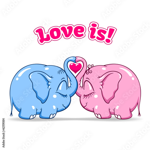 baby elephant in love on white