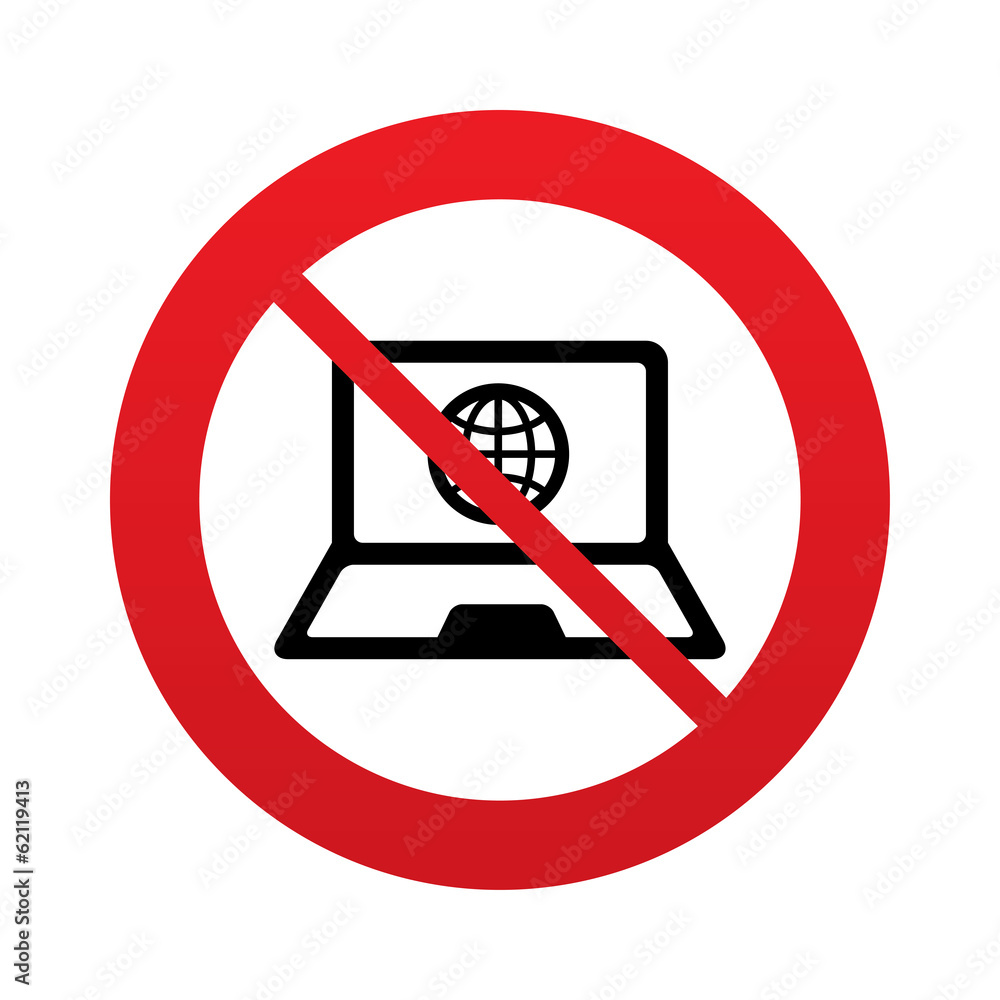 Laptop sign icon. Notebook pc with globe symbol Laptop sign icon. Notebook pc with globe symbol