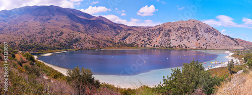 Panoramic view of lake Kournas in Crete, Greece.