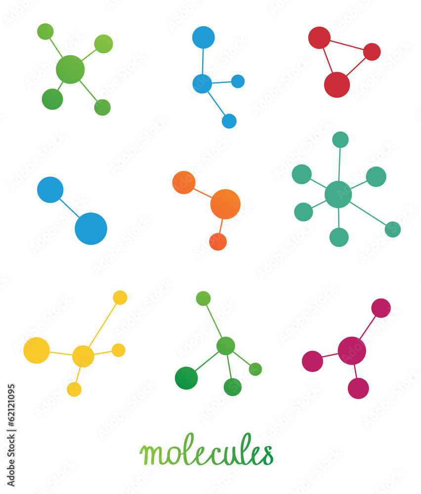 multicolored molecules symbols vector set