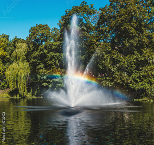 Fountain and rainbow in Riga Canal