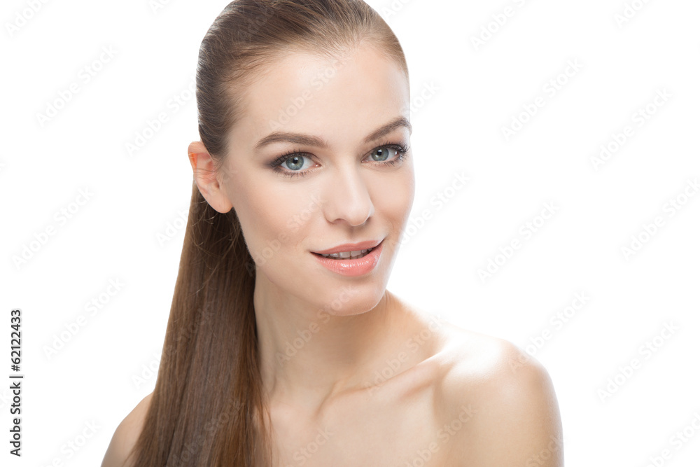 Young woman with straight hair in a ponytail Young woman with straight hair in a ponytail