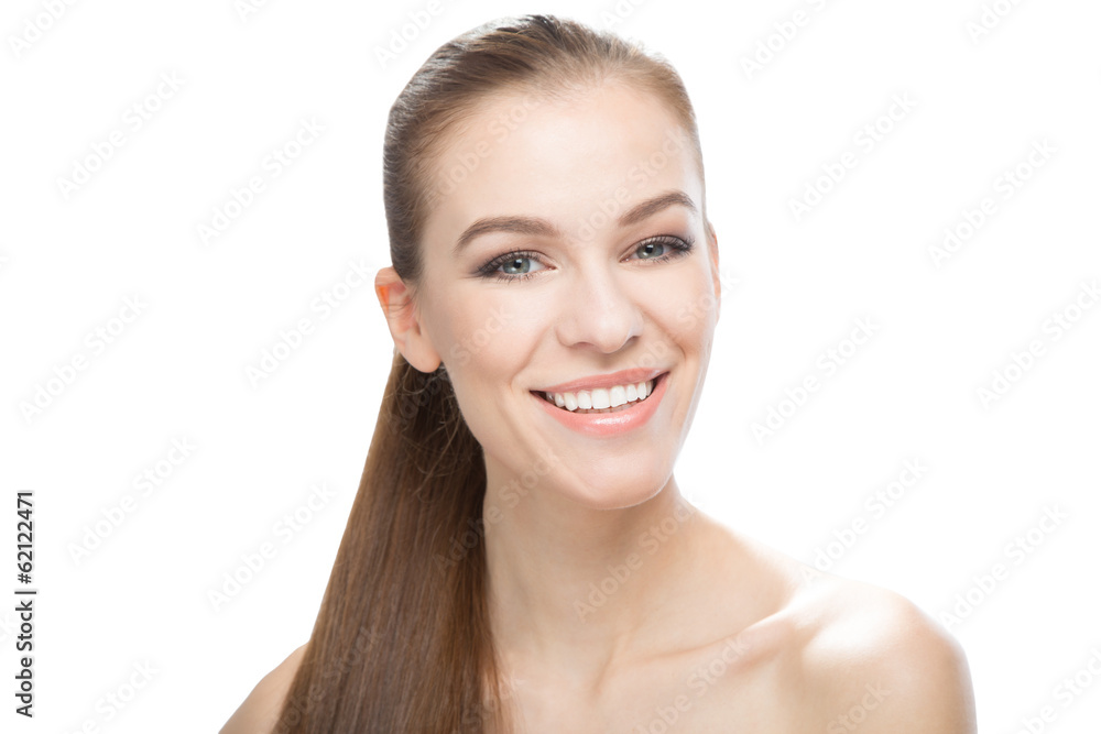 Portrait of smiling beautiful young woman, on white background Portrait of smiling beautiful young woman, on white background