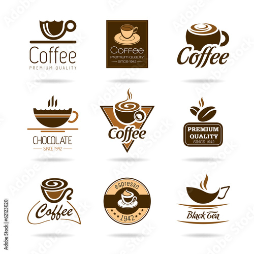 Coffee, espresso, hot chocolate and tea icon set.