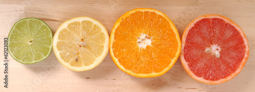 orange, lemon and grapefruit