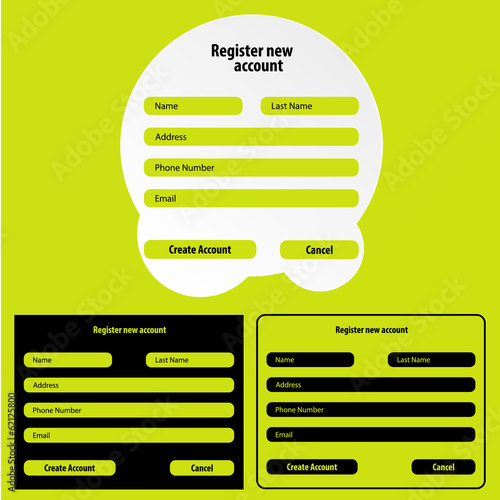 Set of registration web site forms
