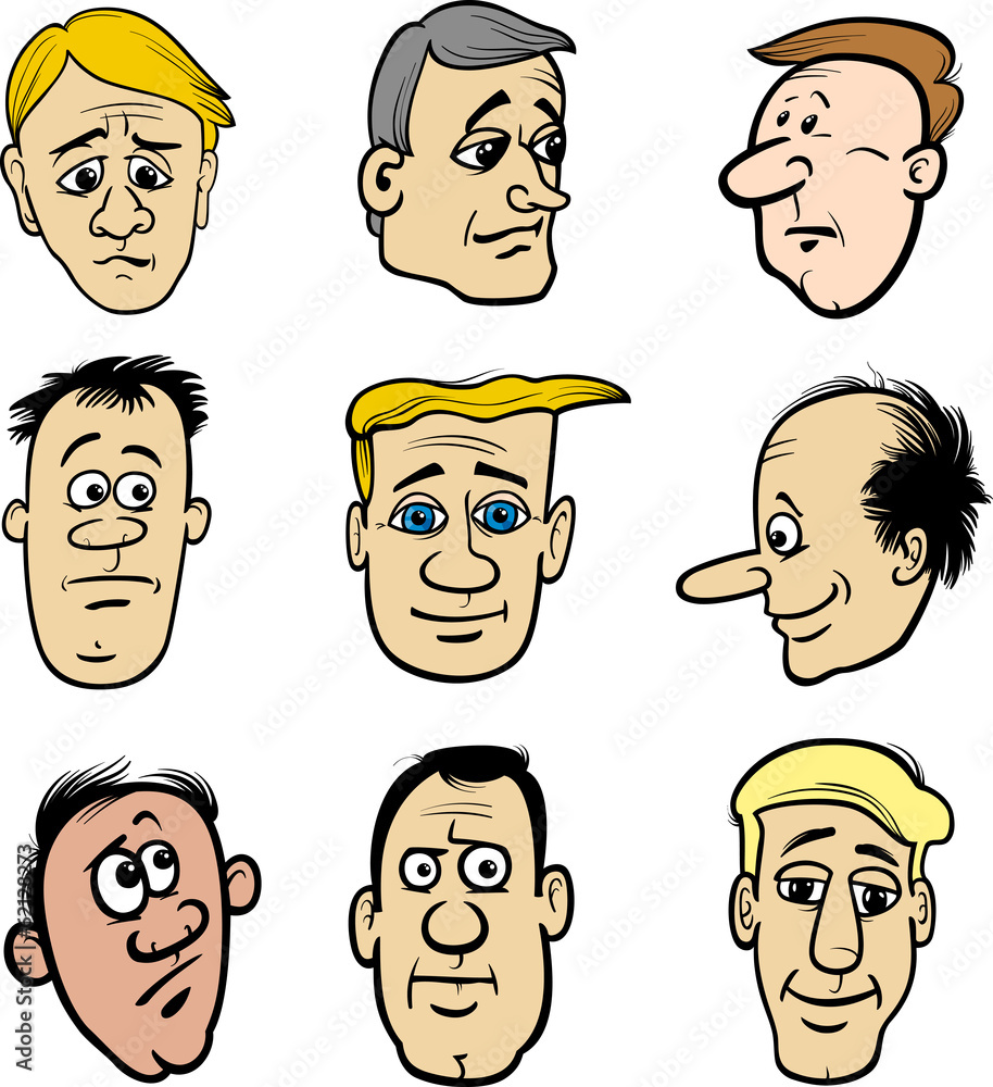 cartoon men characters heads set cartoon men characters heads set