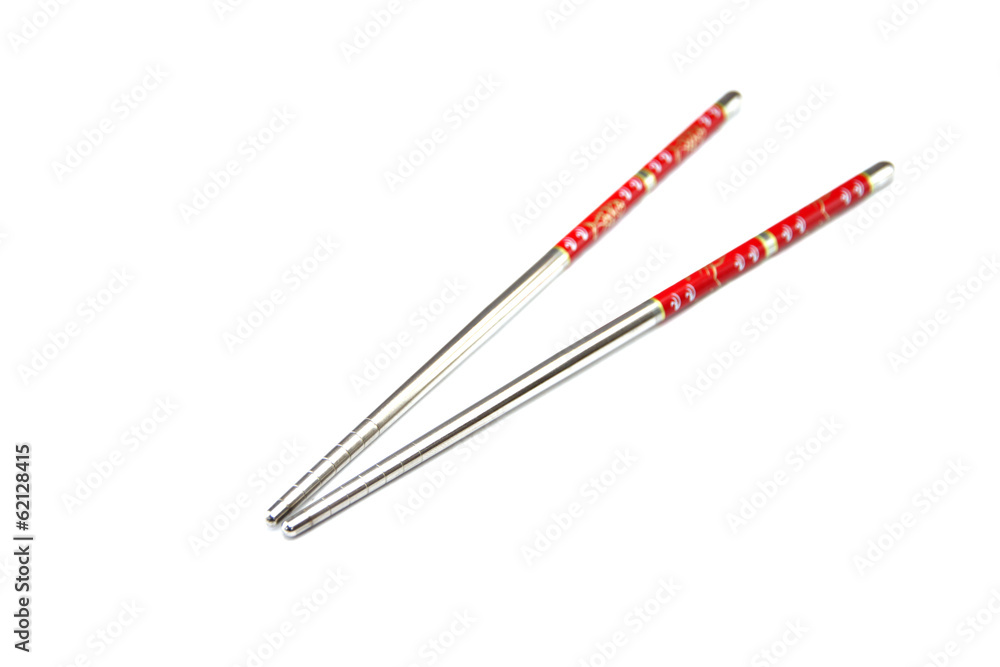 Stainless steel chopsticks with red pattern. Stainless steel chopsticks with red pattern.