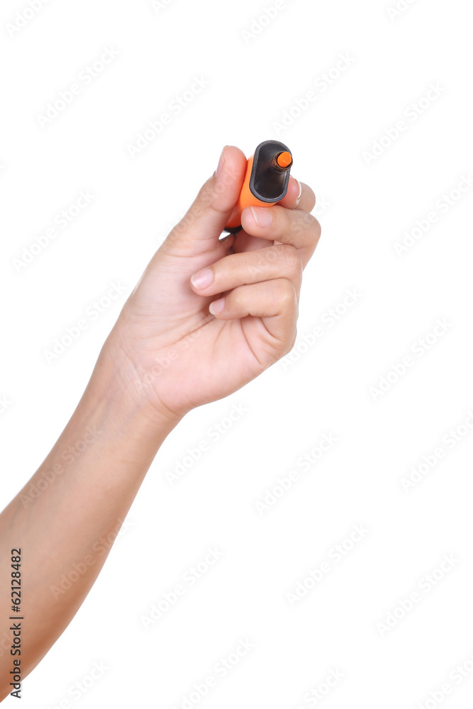 Hand with marker isolated on white background Hand with marker isolated on white background