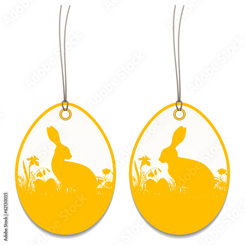2 Hangtags Easter Bunny Meadow Orange