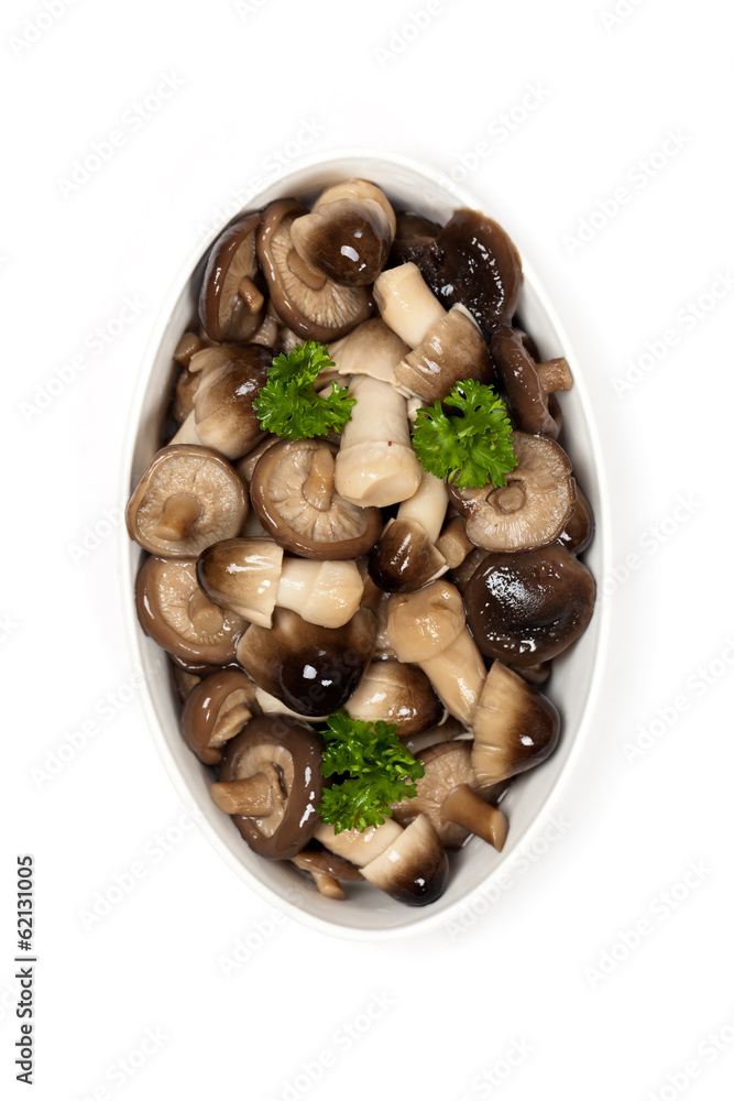Asia Whole Straw and Shiitake Mushrooms in bowl Asia Whole Straw and Shiitake Mushrooms in bowl