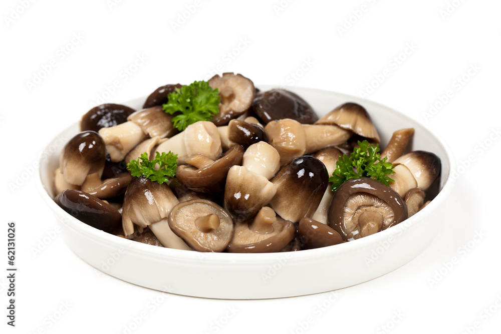 Asia Whole Straw and Shiitake Mushrooms in bowl Asia Whole Straw and Shiitake Mushrooms in bowl