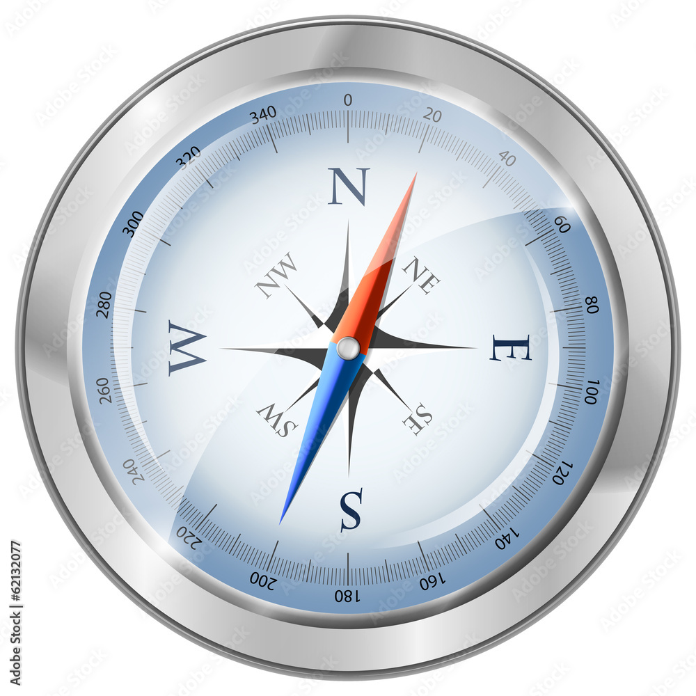 Glossy silver compass Glossy silver compass