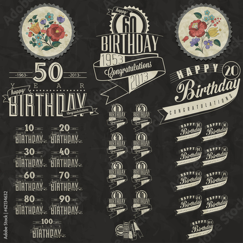 Retro Vintage style Birthday greeting card collection