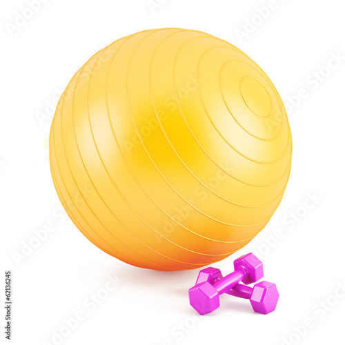Orange Fitness ball,and pink weights
