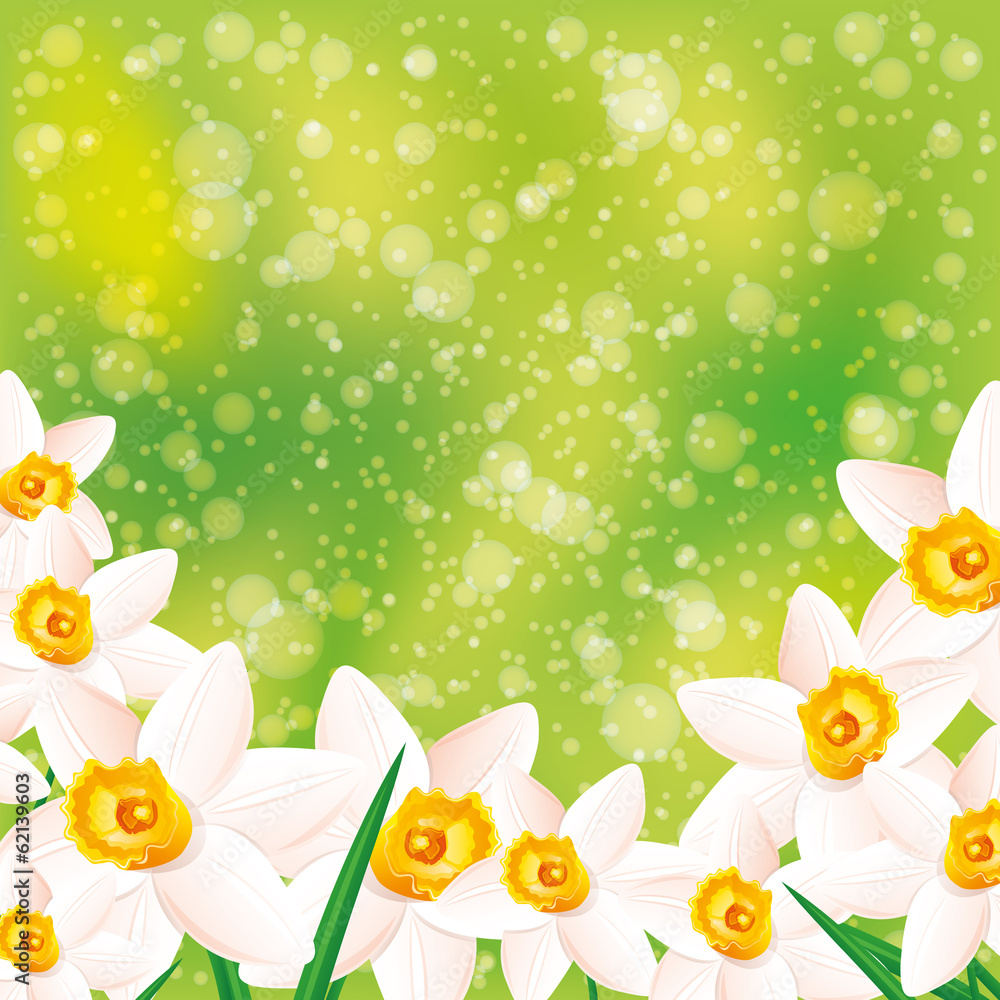 Green background. Flowers.