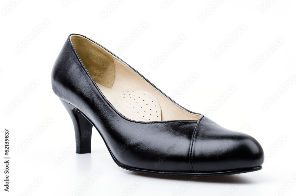 leather black shoes women isolated white background leather black shoes women isolated white background