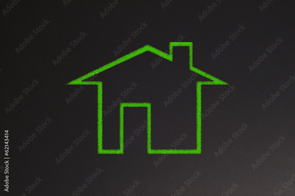 blackboard with chalk draw of house blackboard with chalk draw of house