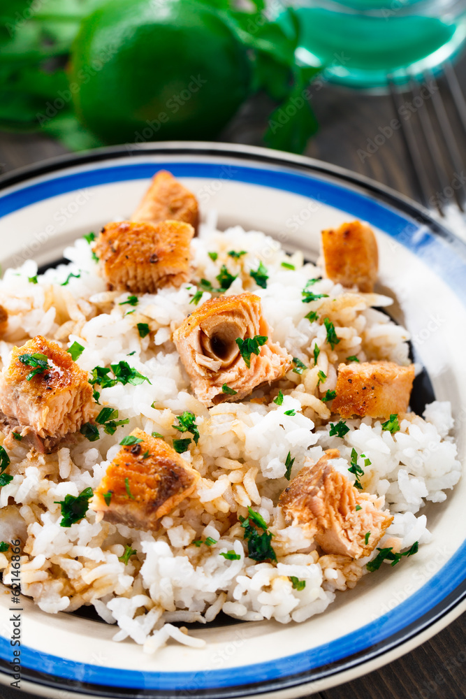 Baked salmon with rice