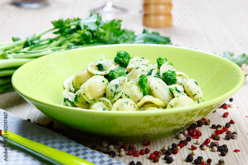 orecchiette pasta with broccoli rabe, turnip tops photo