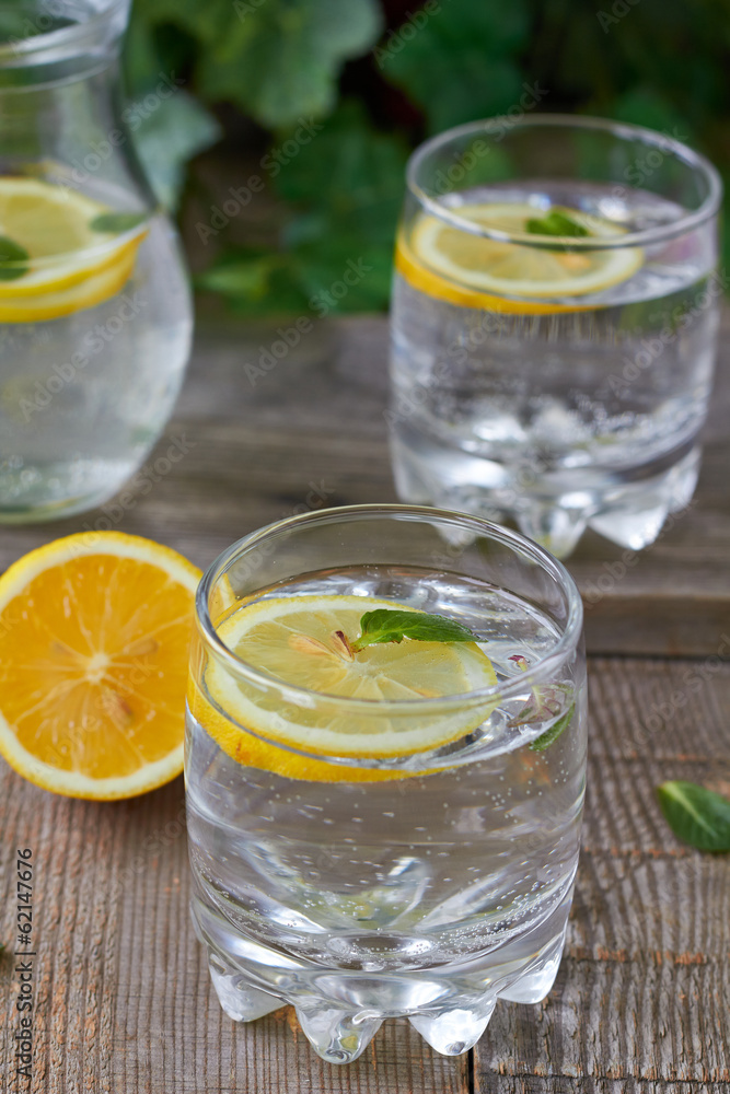 Cold lemon water with mint Cold lemon water with mint