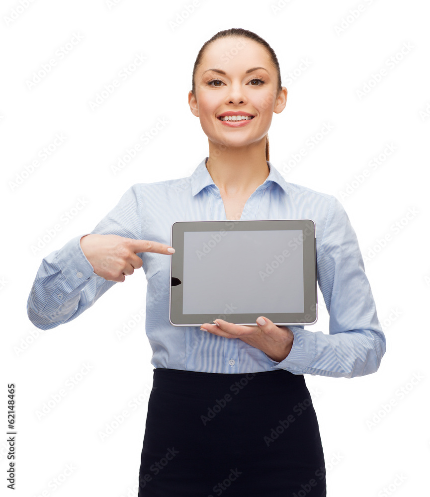 businesswoman with blank black tablet pc screen businesswoman with blank black tablet pc screen
